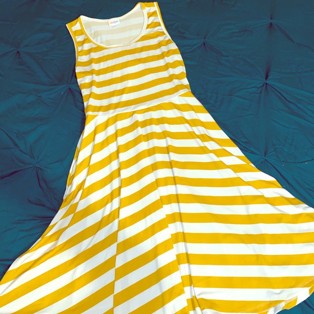 LulaRoe mustard yellow nicki striped dress